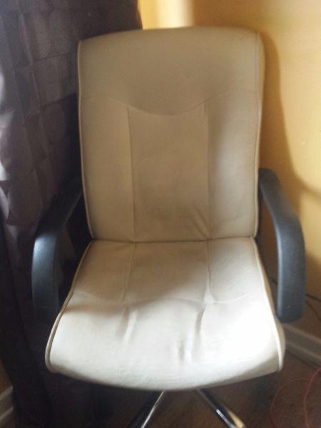 Cream High-back Leather Computer Chair
