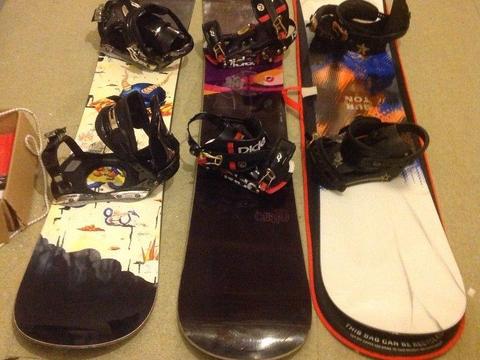 Snowboards, bindings ,a selection of in excellent condition