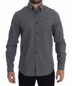 VERSACE JEANS Couture VJC GRAY CHECKERED SLIM FIT COTTON SHIRT it 48