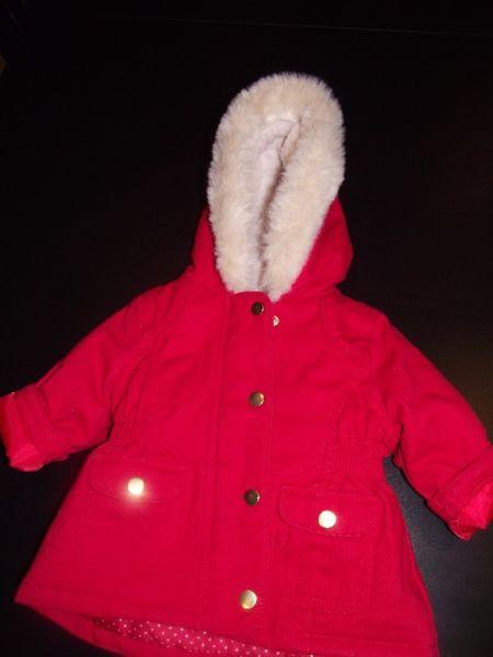 Christmas 3-6 month baby girl beautiful red parka coat with faux fur hood