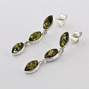 Sterling Silver earrings with green Baltic Amber