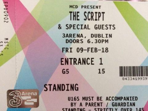The Script 2 Tickets Standing Friday 9th Feb