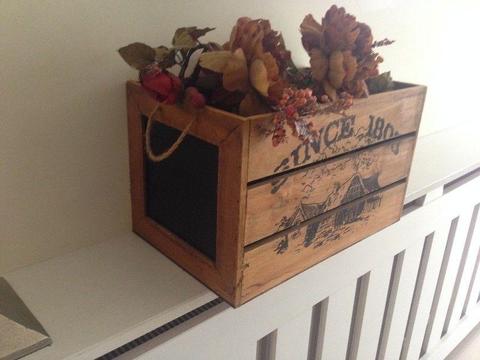 Shabby Chic Wooden Crate with Artificial Flowers