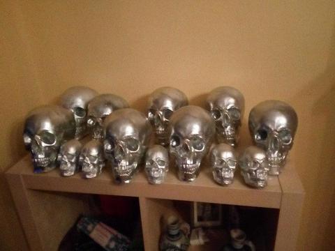 Life-size Silver skulls