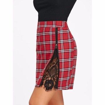 LACE TRIM PLAID SKIRT - RED 10 or 12