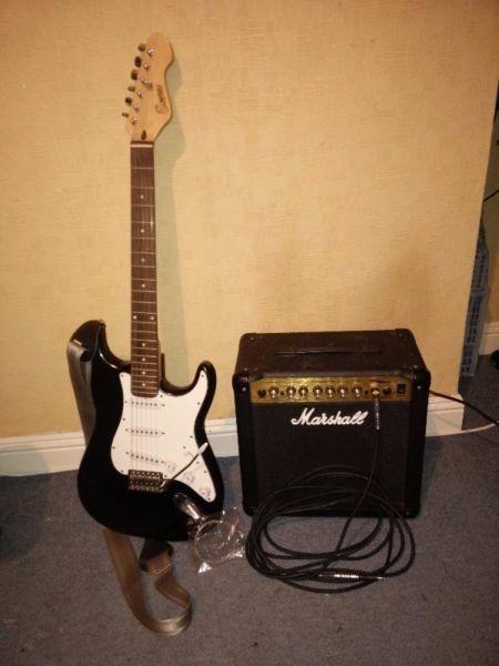Encore Electric Guitar, Marshall Amp and 6m Cable