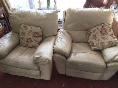 Leather Reclining Chairs - Cream colour