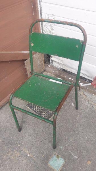 Vintage English 1960's Full Size Metal And Wood School Chairs