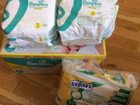 New Born Nappies Total 138, 115 Pampers + 23 Toujours