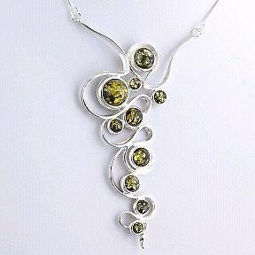 Sterling Silver necklace with green Baltic Amber