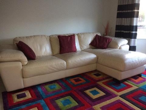 Italian leather, cream, 3-seater corner sofa with right hand facing chaise - excellent condition