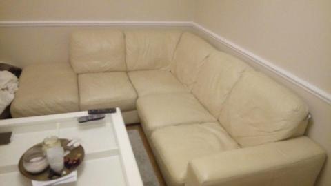 Good condition real leather cream corner couch