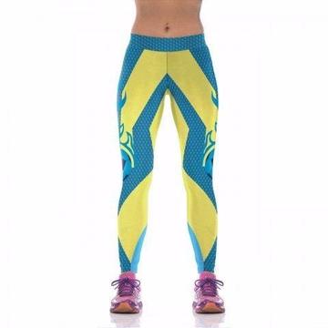 YELLOW AND BLUE PRINTING FITNESS PANTS m/l