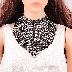 CHUNKY COLLAR COSTUME NECKLACE - SILVER,BLACK,GOLD