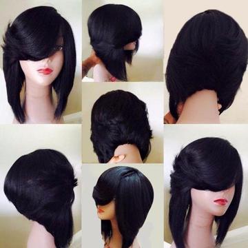 PART LAYERED STRAIGHT INVERTED BOB SYNTHETIC WIG - BLACK