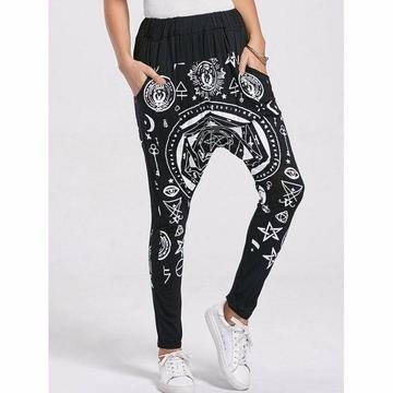 PRINT HAREM PANTS - BLACK ONE SIZE 8/12