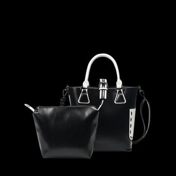 CLUTCH BAG AND BUCKLE STRAP HANDBAG - BLACK