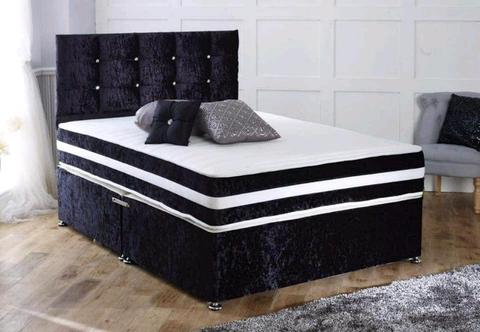 Crushed velvet double bed with memory foam