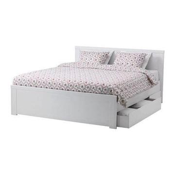 IKea white brusali standard double bed