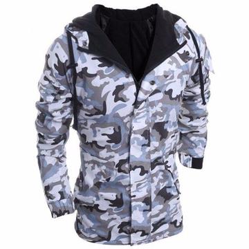 HOODED MULTI-POCKET CAMO THICKEN COTTON BLEND COAT eu xs/med