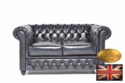 wash-off blue 2 seat chesterfield sofa