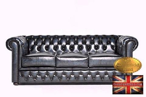 Wash-off blue 3 seat chesterfield sofa