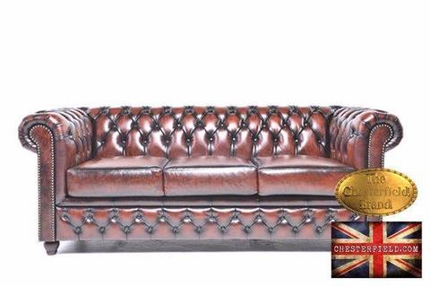 Wash-off brown 3 seat chesterfield sofa