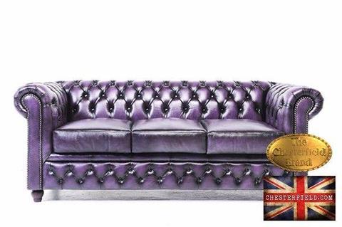 Wash-off purple 3 seat chesterfield sofa
