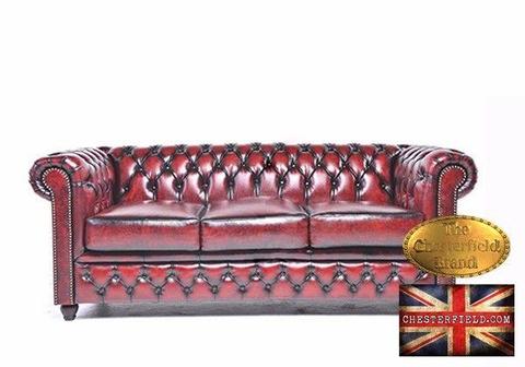 Wash-off red 3 seat chesterfield sofa