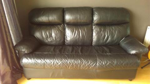 Italian Black Leather 3 Seater Sofa & Recliner