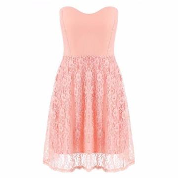 LACE STRAPLESS COCKTAIL DRESS - PINK 6/16 sale