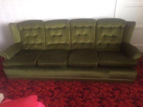 Free 4 seater green draylon couch plus 2 matching armchairs