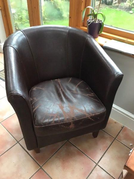 2 brown leather tub chairs. Free for collection