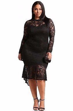 BLACK OR RED PLUS SIZE FLORAL LACE MERMAID DRESS 18/28