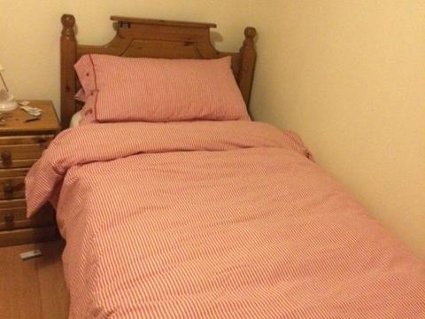 Pine single bed and mattress