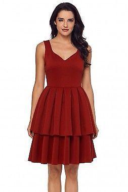 BURGUNDY A-LINE TIERED SHORT DRESS 8/18