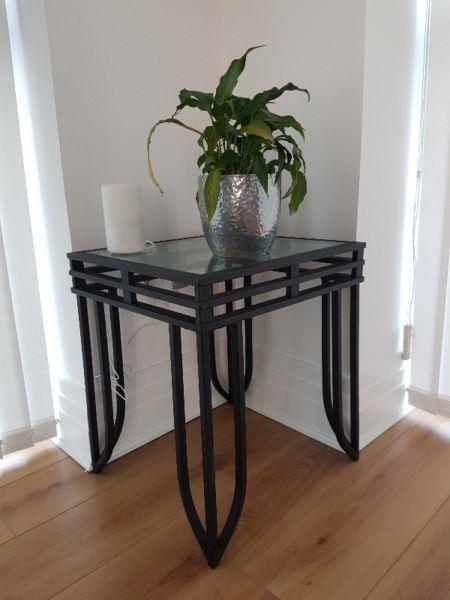 Metal and glass side tables
