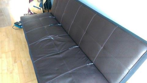 Fold Out, Black, Faux-Leather Couch - Signs Of Wear - Free to Take Away