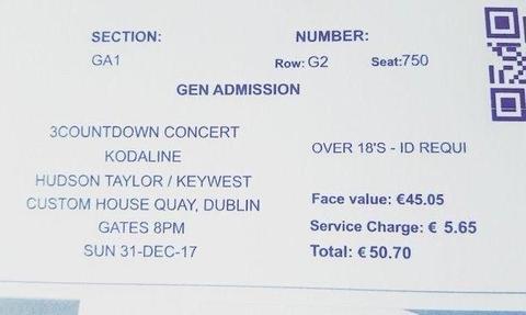URGENT SALE x2 Tickets for 3 Countdown NYE Kodaline concert