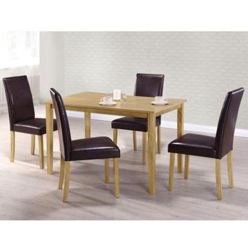New Medium Dining Set with 4 Chairs in Brown Faux Leather
