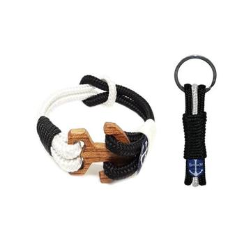 Bran Marion Black & White Wood Nautical Bracelet & Keychain