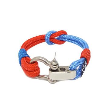 Adjustable Shackle Blue and Red Nautical Bracelet by Bran Marion
