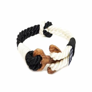 Black and White Wood Anchor Nautical Bracelet by Bran Marion