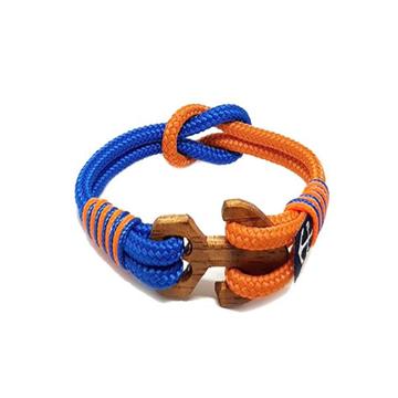 Blue and Orange Wood Anchor Nautical Bracelet by Bran Marion