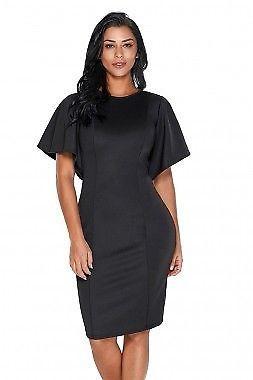 BLACK OR RED FLUTTER SLEEVE SHEATH DRESS 8/22