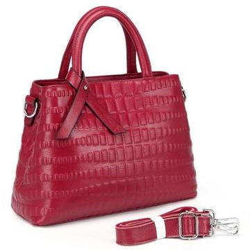 RED CROCODILE PATTERN REAL LEATHER TOTE