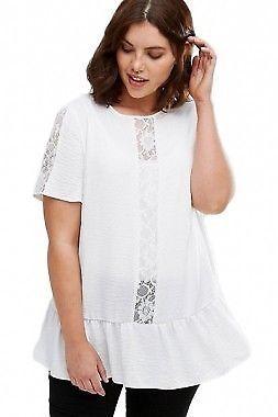 WHITE OR NAVY PLUS SIZE SMOCK TOP WITH LACE INSERT 18/32