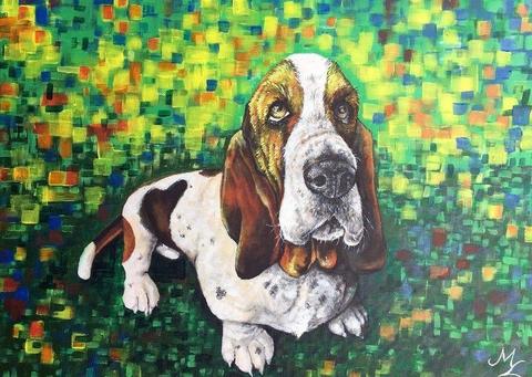Abstract basset hound acrylic painting