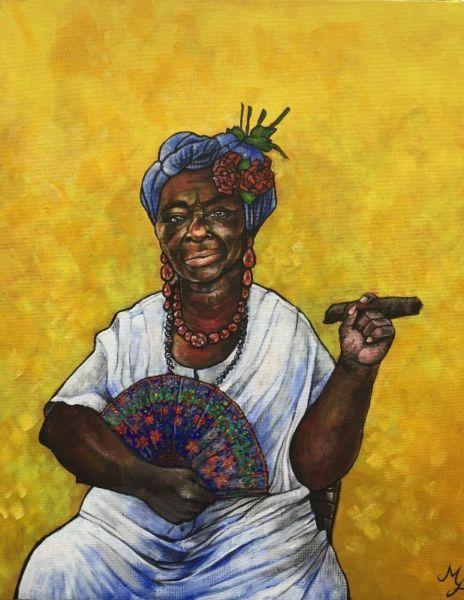 Cuban woman with a cigar painting on canvas