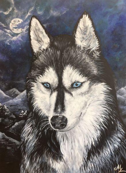White fang husky wolf painting on canvas